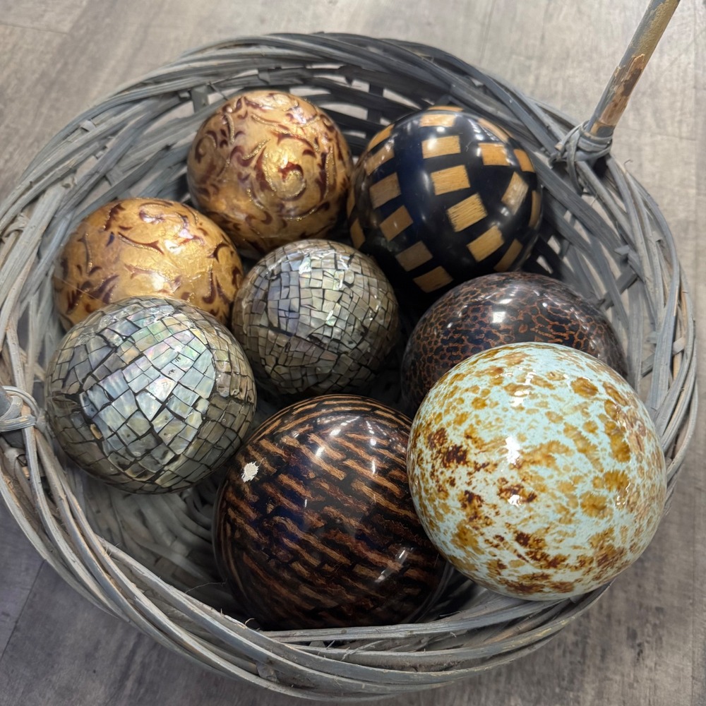 Pier 1 Imports Decorative‎ Balls Sphere Bowl Filler Set Mosaic Gold Glitter 8pc